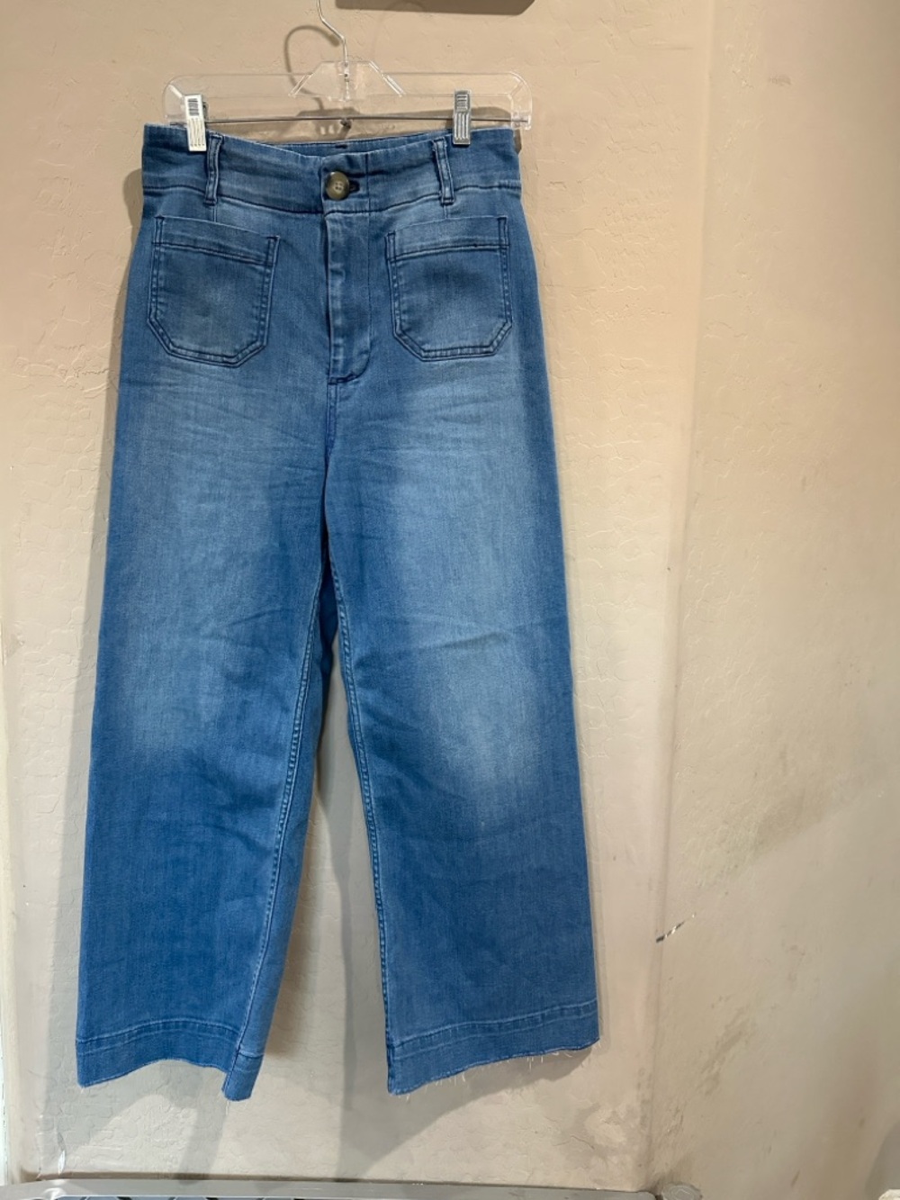 Pilcro and the Letterpress Mid-Blue High-Rise Wide-Leg Jeans